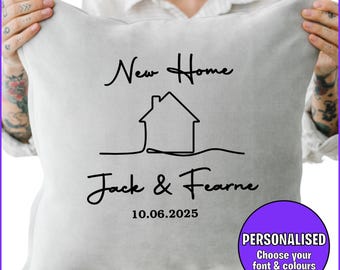 Personalised New Home Names on White Cushion Cover - Perfect moving in gift