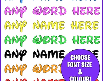 Personalised Disney Style Font Name Decals - Custom Names ideal for Lunch Boxes, Notebooks, Glass, Water Bottles Bridal Custom Name & Word