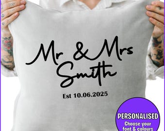 Personalised Wedding Names on White Cushion Cover - Perfect gift