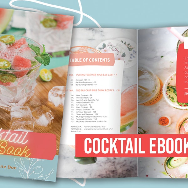 Recipe Ebook Template, Digital Cookbook,  Cookbook Template, Cocktail Ebook Template, Recipe Book Template, Recipe Template, Canva Template