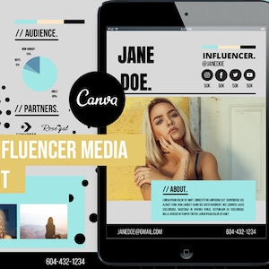 Kit de medios para influencers, plantilla de Canva, kit de medios, kit de presentación, kit de prensa, kit de amasador de redes sociales