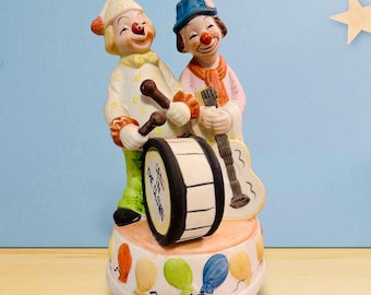 Vintage “send in the Clowns” Ceramic Music Box – Rotating Clown