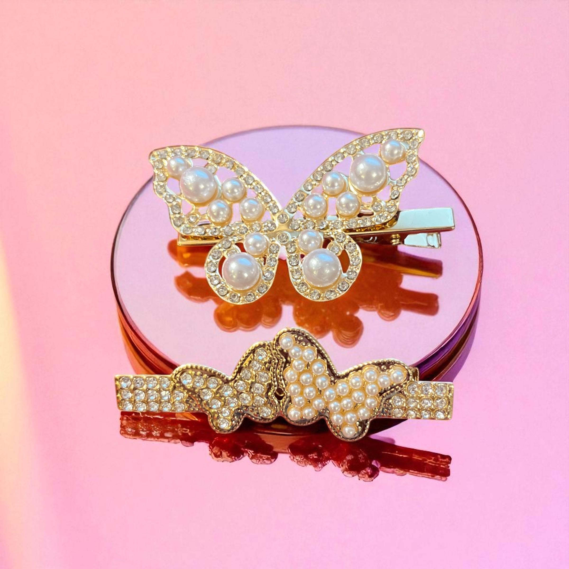 Butterfly Tassel Hair Clips Set Vintage Pearl Rhinestone Elegant Traditional Vintage Butterfly Hair Clip With Tassels Elegant Jeweled  main image 2