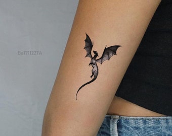 Minimalist Dragon Temporary Tattoo, Small Blackwork Dragon Waterproof Tattoo, Tiny Tattoo For Women, Simple Dragon Fake Tattoo, Girly Tattoo