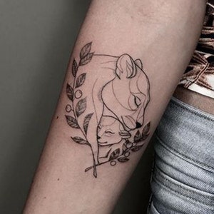 Lion Mom And Cub Temporary Tattoo - Waterproof Tattoo For Mom And Kid - Personalized Name Text Date - Family Tattoo For Mother Daughter Son