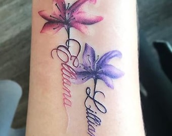 Custom Flower Kid&#39;s Name Temporary Tattoo, Personalized Name Floral Fake Tattoo, Tattoo Gift For Kids Girl Daughter  Mom Woman, Mother&#39;s Day