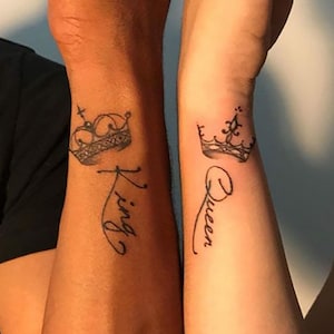 King And Queen Tattoo-Couple Matching Tattoo-Meaningful Tattoo For Couple Gift-Custom Name Temporary Tattoo-Crown Tattoo-Valentines Gift image 1