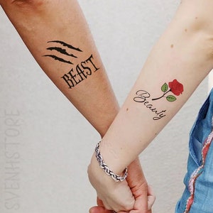 Beauty And Beast Temporary Couple Tattoo, Removable Matching Tattoo For Couple, Temporary Tattoo Waterproof, Tattoo Design Artist For Lover