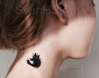 Black Cat Temporary Tattoo, Witchy Waterproof Removable Tattoo, Cute Black Cat Fake Tattoo For Cat Mom Cat Dad, Tiny Black Cat Tattoo Idea