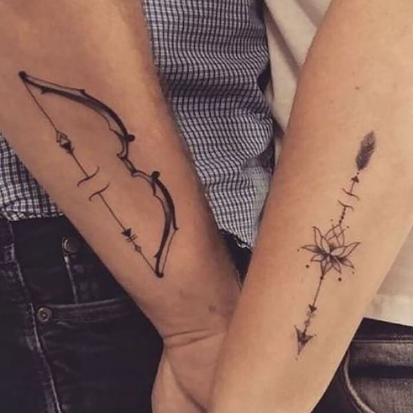 Bow And Arrow Couple Fake Tattoo - Temporary Matching Tattoo For Couple - Meaningful Tattoo For Couple - Removable Couple Tattoo Waterproof