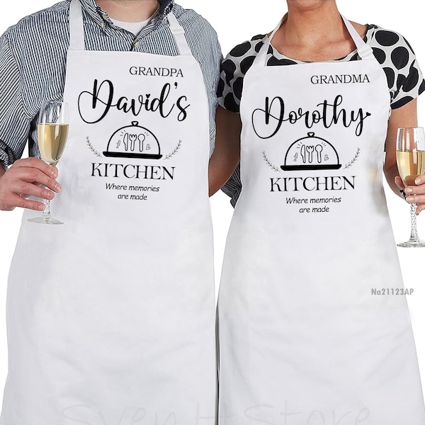 Personalized Old Couple Apron-Cooking Couple Apron-Grandparents Gifts-His And Hers Kitchen Apron-Anniversary Gift-Where Memories Are Made