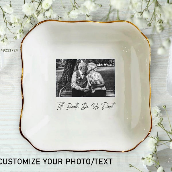 Personalized Ring Dish Engagement Jewelry Dish Till Death Do Us Part Ring Holder, Personalized Photo Gift Custom Trinket Tray, Photo On Dish