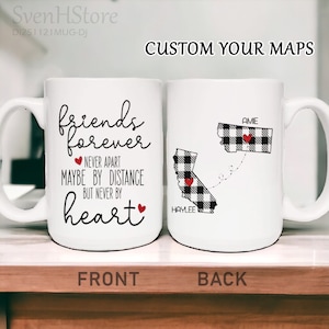 Amis pour toujours, cadeau amitié longue distance, cadeau pour meilleur ami, âmes sœurs, personnalisé d'un état à l'autre, tasse meilleur ami, noms de cartes