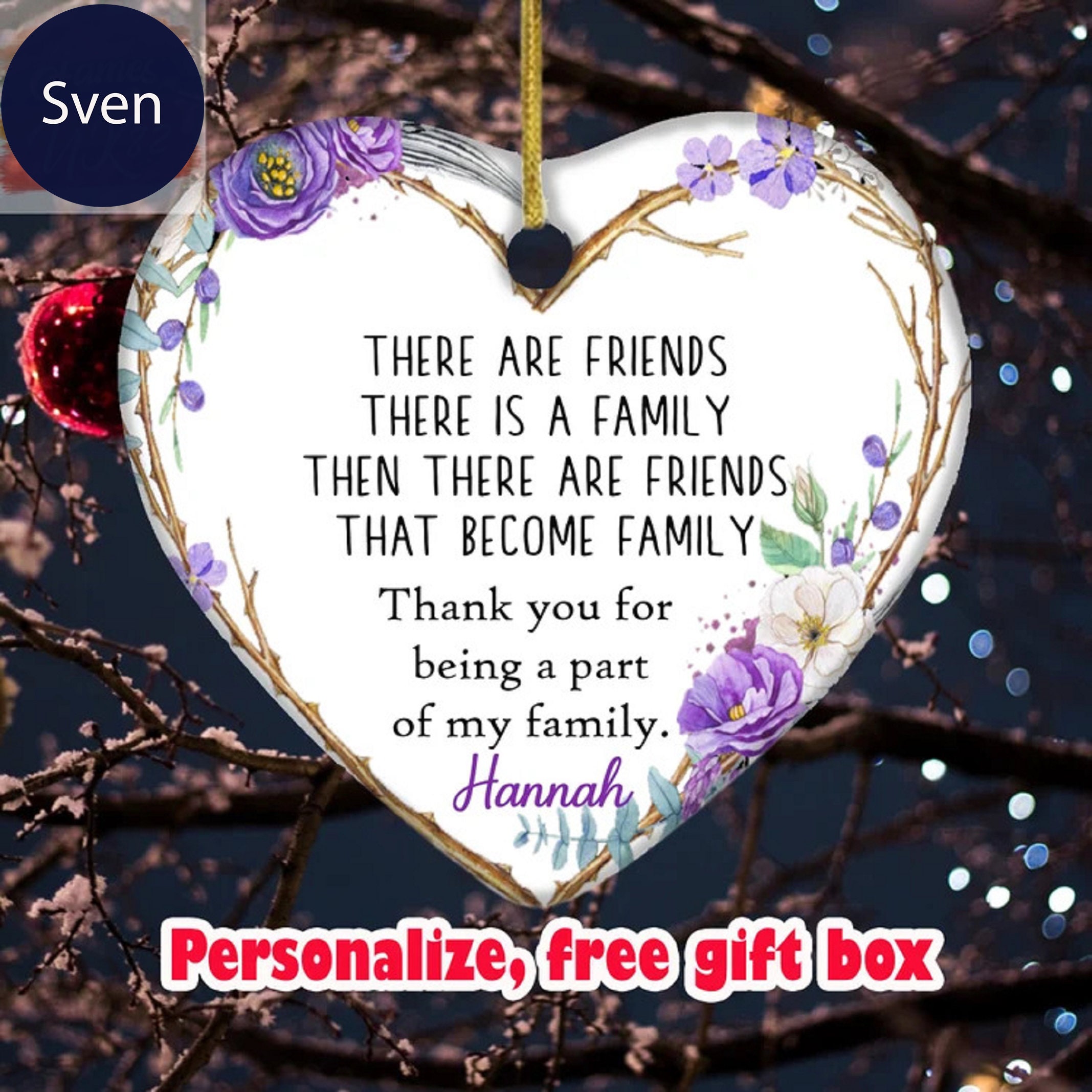 Best Friend Ornament, Friendship Ornament, Friend That Are Family, Girl Friend Christmas Gift, Heart Wreath Ornament, Customized Friend Name