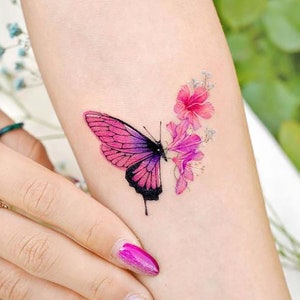 Minimalist Floral Butterflies Temporary Tattoo, Butterfly Temporary Tattoo, Small Butterflies Temporary Tattoo, Hand Drawn Temporary Tattoo