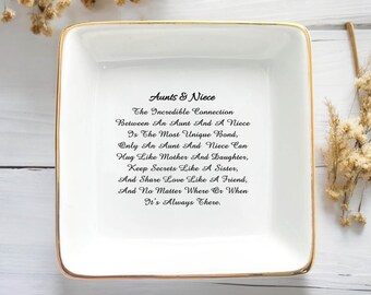 COZITED Ceramic Jewelry Dish Trinket Tray For Aunt - 4x4 Inches With Gold Trim, Birthday/Christmas/Mother's Day Gift From Niece Or Nephew - View #4