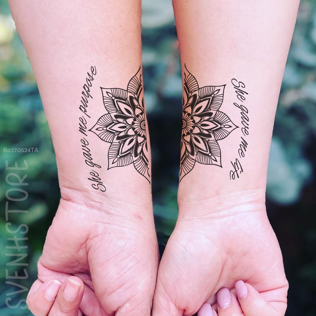Mother Daughter Lotus Temporary Tattoo, Family Matching Waterproof