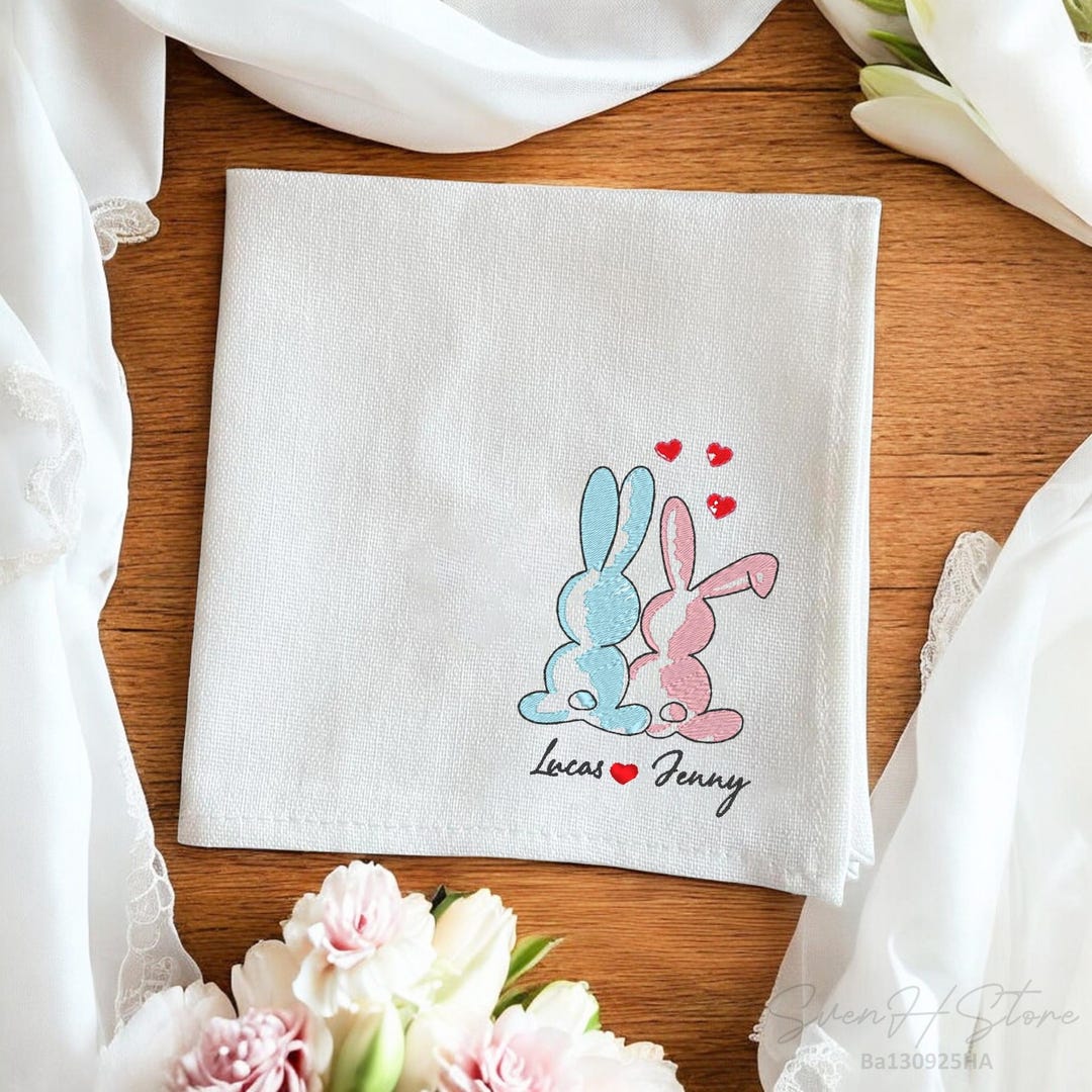 Personalized Rabbit Couple Handkerchief Embroidered-wedding Gift for ...