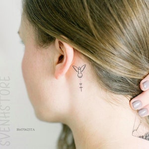 Tijdelijke tattoo kleine duif, spirituele tattoo vogeltattoo, religieus cadeau voor christelijk cadeau, tatoeage klein kruis, religieuze tatoeages