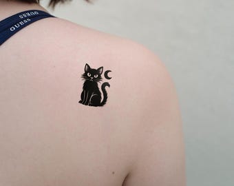 Tatuaje temporal de luna de gato negro, recuerdo de fiesta de Halloween