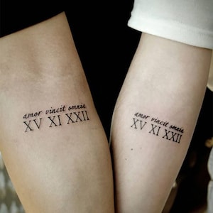 Roman Number Couple Temporary Tattoo, Custom Message Meaningful Removable Tattoo, Personalized Matching Tattoo Gift For Lovers, BF, GF