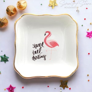 Bandeja para joyas con forma de flamenco, soporte para anillos con forma de flamenco rosa, regalo para recién nacida, mejor amiga o hija.