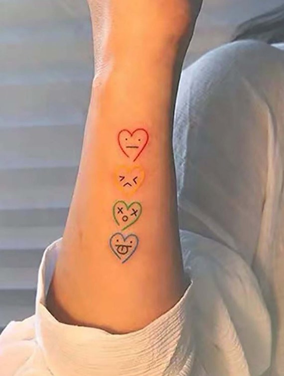 Small Color Emoji Heart Tattoo, Mini Temporary Tattoo Heart Color, Heart  Couple Tatoo Custom Name, Paw Print Heart Temporary Tattoo - Etsy Singapore