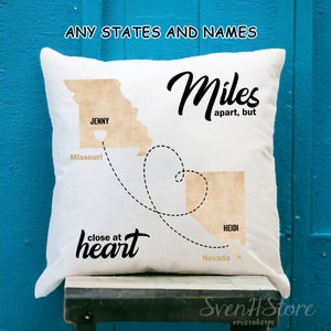 Personalisierte Freund Kissen-Fernfreundschaft Geschenk-Custom Zustand Kissen-Meilen auseinander, aber im Herzen nah-Bester Freund Geschenke für Freunde