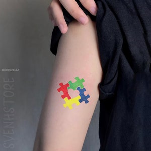 Autism Awareness Temporary Tattoo-autism Tattoo-colorful Puzzles Tattoo ...
