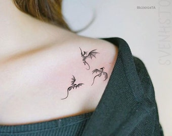 3 Dragons Tattoo-Minimalist Dragon Temporary Tattoo-Small Dragon Tattoo-Tiny Tattoo For Women-Simple Dragon Fake Tattoo-Flying Dragon Tattoo