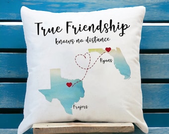 Long Distance Friendship Pillow-Besties Pillow Case-Best Friend Gifts-Custom State To State Pillow-True Friendship Know No Distance Pillow