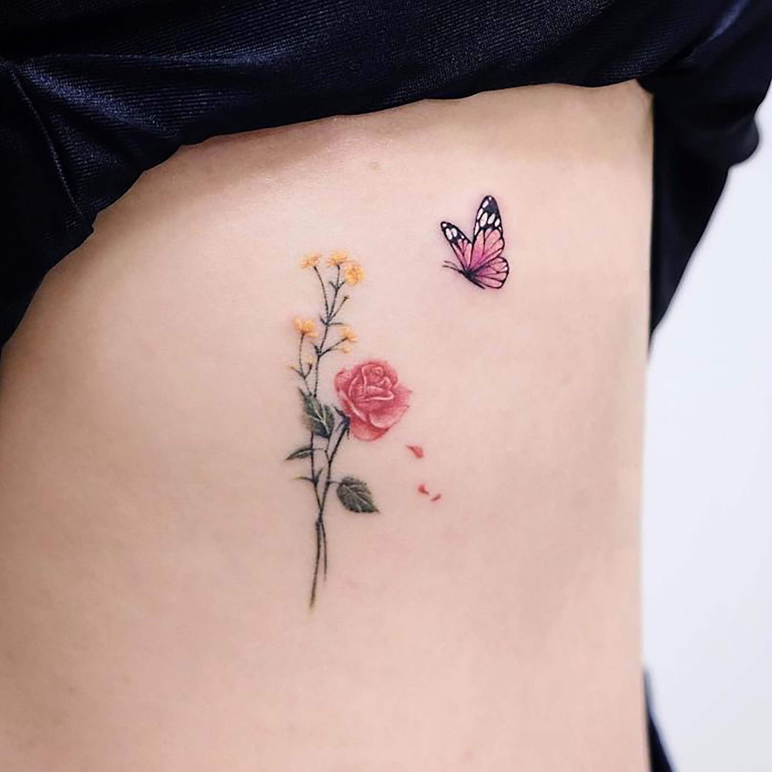 butterfly and rose tattoos designs