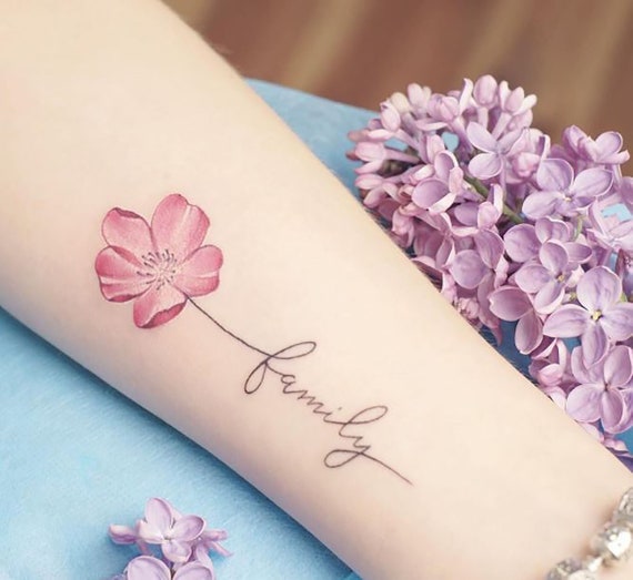 Always and Forever Purple Flower Tattoo Fake Flower Tattoo Tattoo With Name  and Flower Personalized Temporary Waterproof Flower Tattoo 