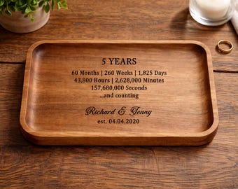 Bandeja de madera personalizada para aniversario – Regalo personalizado para parejas, años juntos grabados, regalo para él