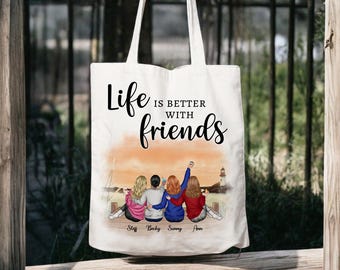 Bolsa de tela personalizada de la amistad: La vida es mejor con amigos. Regalos para grupos de amigas y despedidas de soltera.