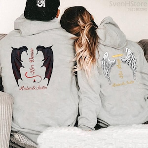 Her Demon His Angel Personalized Matching Couple Shirt-Honeymoon Shirt-Couple Gifts For Couple-Couples Tee Gift For Girlfriend-Matching Tees