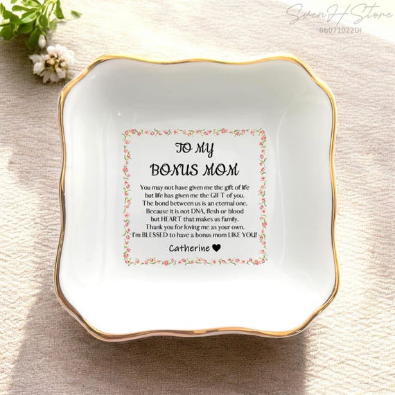 Bonus Mom Jewelry Dish – Ceramic Ring Tray With Sweet Message “You Didn’t Give Me Life But Life Gave Me You” - View #2