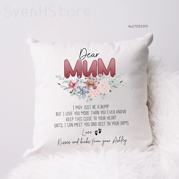 Dear Mum From The Bump Mom And Baby Gift-Kisses And Kicks From Your Tummy Personalized Pillow-Mom Birthday Gift From Baby-Baby Shower Gift