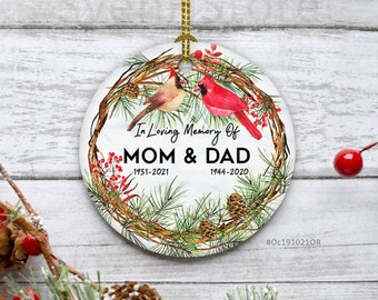 In Loving Memory Of Personalized Cardinals Ornament, Custom Date Christmas Gift For Grandma Grandpa Dad Mom, Family Loss Gift, Sympathy Gift