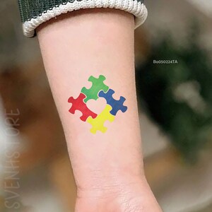 Autism Awareness Temporary Tattoo-autism Tattoo-colorful Puzzles Tattoo ...
