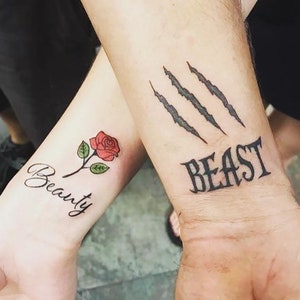 Beauty And Beast Couple Tattoo Temporary Tattoo For Couple Etsy