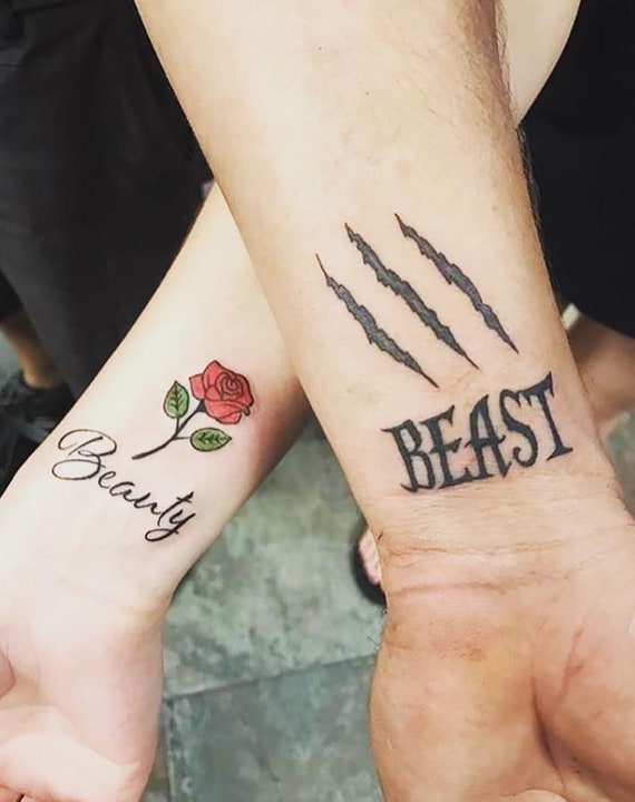 Tatuaje de pareja temporal de la Bella y la Bestia Tatuaje a - Etsy México Tatuaje de pareja temporal de la Bella y la Bestia Tatuaje a - Etsy México
