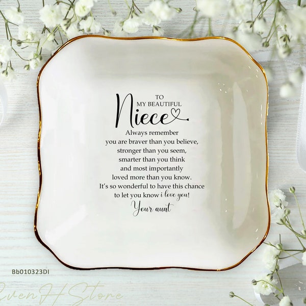 To My Beautiful Niece Personalized Ring Dish, Trinket Dish, Ring Holder, Wedding Gift For Niece Birthday Gift From Aunt, Encouragement Gifts