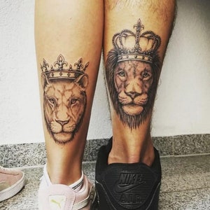 The Lion And Lioness Wear Crown Couple Tattoo, Temporary Tattoo For Couple, Gifts For Couples Tattoo, Lion Tattoo Design, Gift For Boyfriend