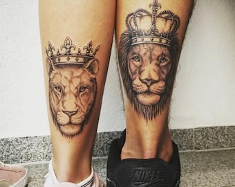 The Lion and Lioness Wear Crown Couple Tattoo Temporary - Etsy UK The Lion and Lioness Wear Crown Couple Tattoo Temporary - Etsy UK