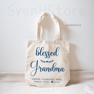 Blessed Grandma Personalized Tote Bag, Custom Name Grandkids Shopping Bag Gift For Grandma, Nana Gift For Grandmother, Mother&#39;s Day Gifts