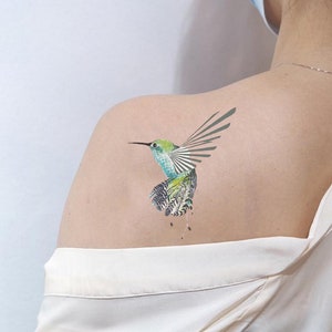 Tatuaje temporal de colibrí para mujer - Tatuaje bohemio - Tatuaje falso - El mejor tatuaje de colibrí - Regalos de tatuajes de aves coloridas para ella