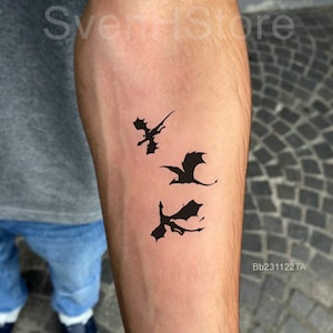 Minimalist 3 Dragons Temporary Tattoo, Small Blackwork Dragons Waterproof Removable Tattoo, Tiny Dragons Tattoo, Simple Dragons Fake Tattoo