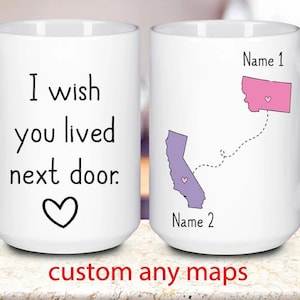 Taza "Ojalá vivieras al lado", taza con mapa, regalo bonito para inauguración de la casa, regalo "Te extraño", regalo para larga distancia, taza personalizada para mejores amigos, regalo para mudanza