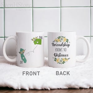 Fernfreundschaftsgeschenk, wahre Freundschaft kennt keine Entfernung, personalisierte Becher von Zustand zu Zustand, Bester Freund Becher Geschenk, individuelle Kaffeetasse